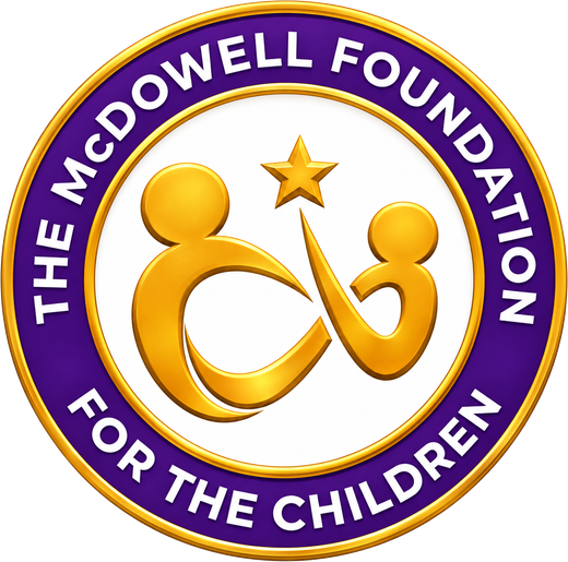 The McDowell Foundation, For the Children purple and gold seal